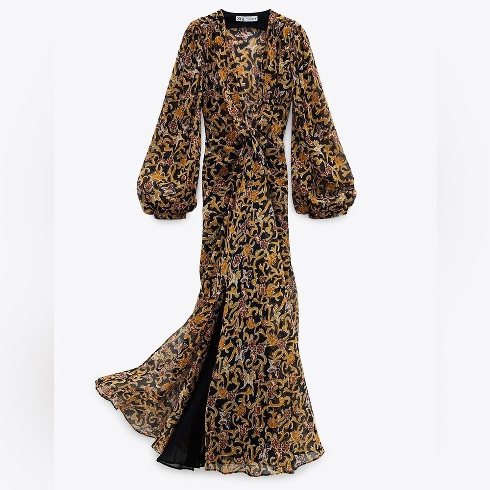 Zara Women Print Dress Knot Black Tan 8117/029 Size M NWT - Picture 3 of 16